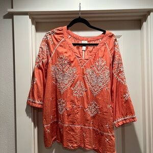 Chico's Coral Embellished Tunic with Relaxed Boxy Fit